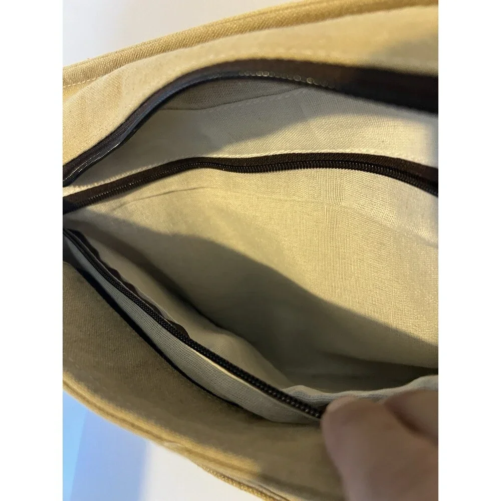 Recycled Military Messenger Bag Crossbody Adjustable Pockets Beige/leather Boho